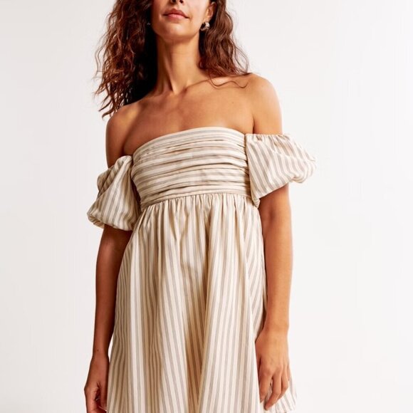 Abercrombie & Fitch Dresses & Skirts - ABERCROMBIE & FITCH Emerson Off Shoulder Skort Dress Cream Navy Pinstripe M